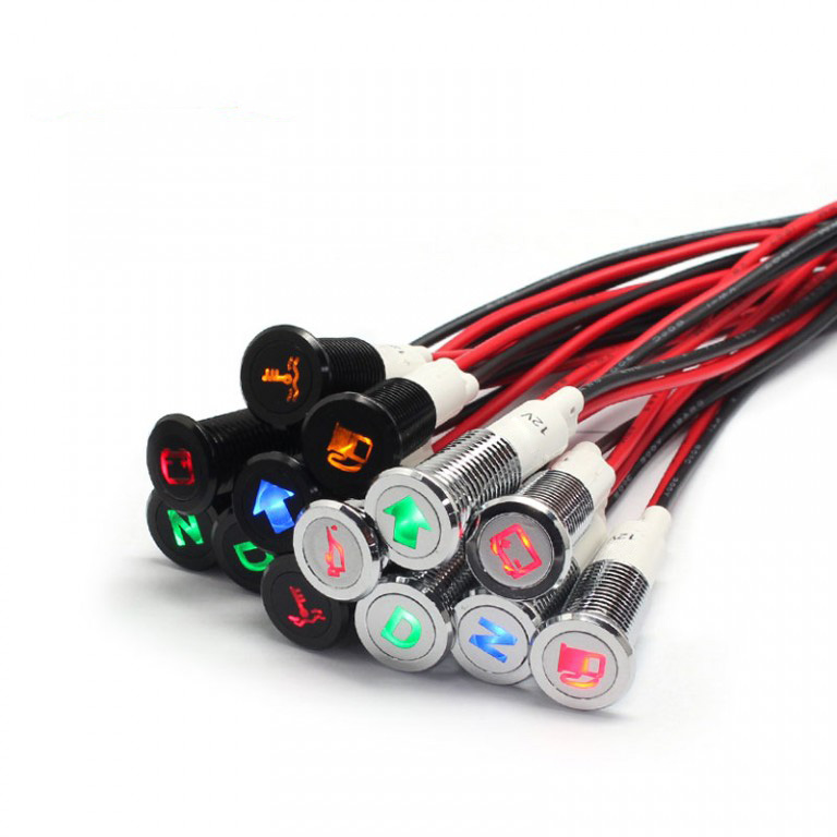  10mm 12v red yellow green bule custom symbol indicator light with wire