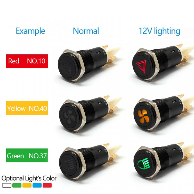 5pcs 12V LED Indicator Pilot Signal Light Lamp 16mm RED,Green,Yellow,White,Blue